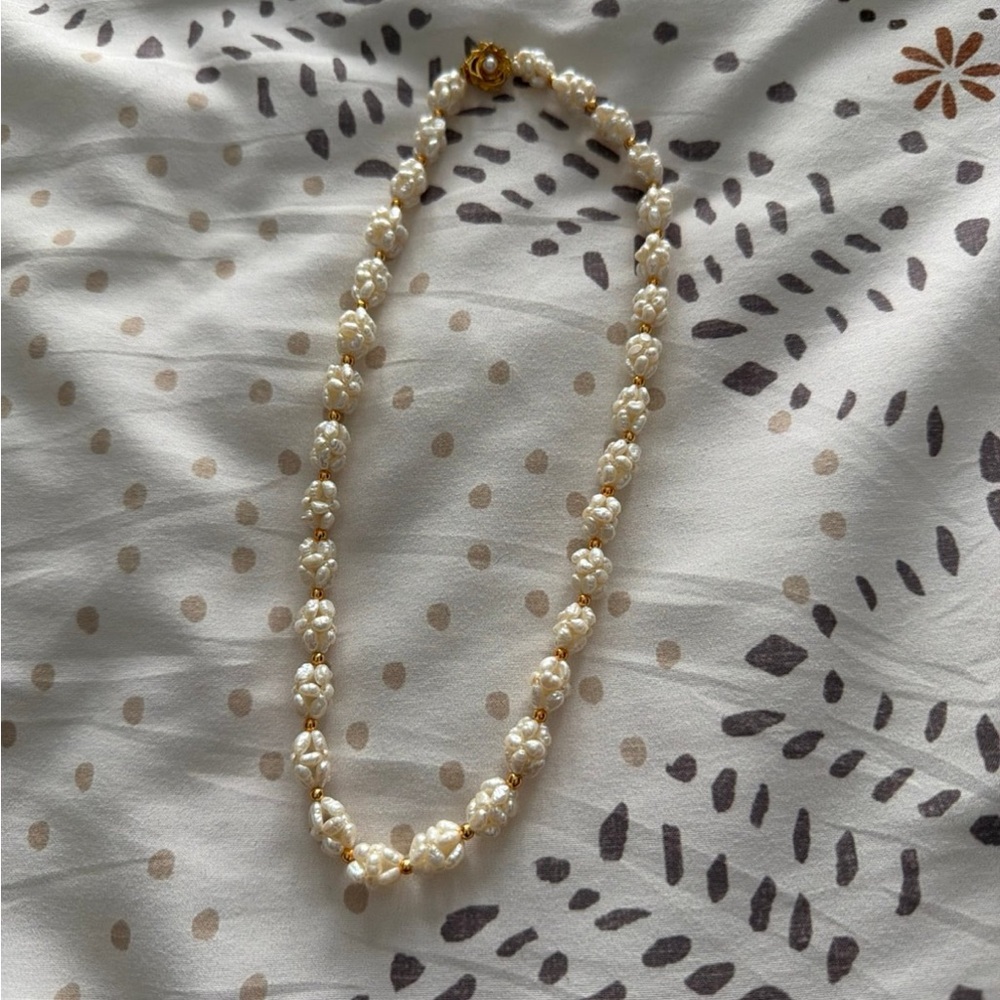 Pearl Beaded Necklace - Gold Accents